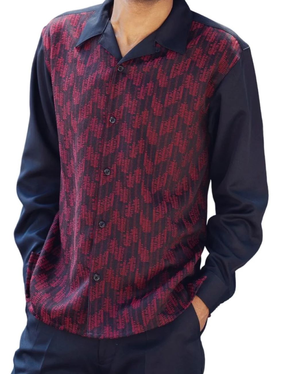 Men's Long Sleeve Walking Suit in Black And Burgundy