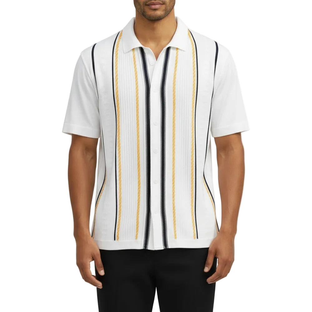 Stacy Adams - White Vertical Stripe Knit Shirt