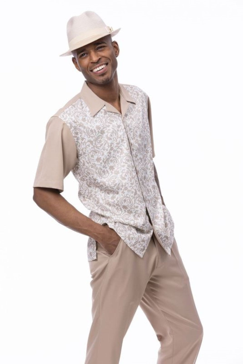 Men's 2 Piece Beige Floral Walking Suit
