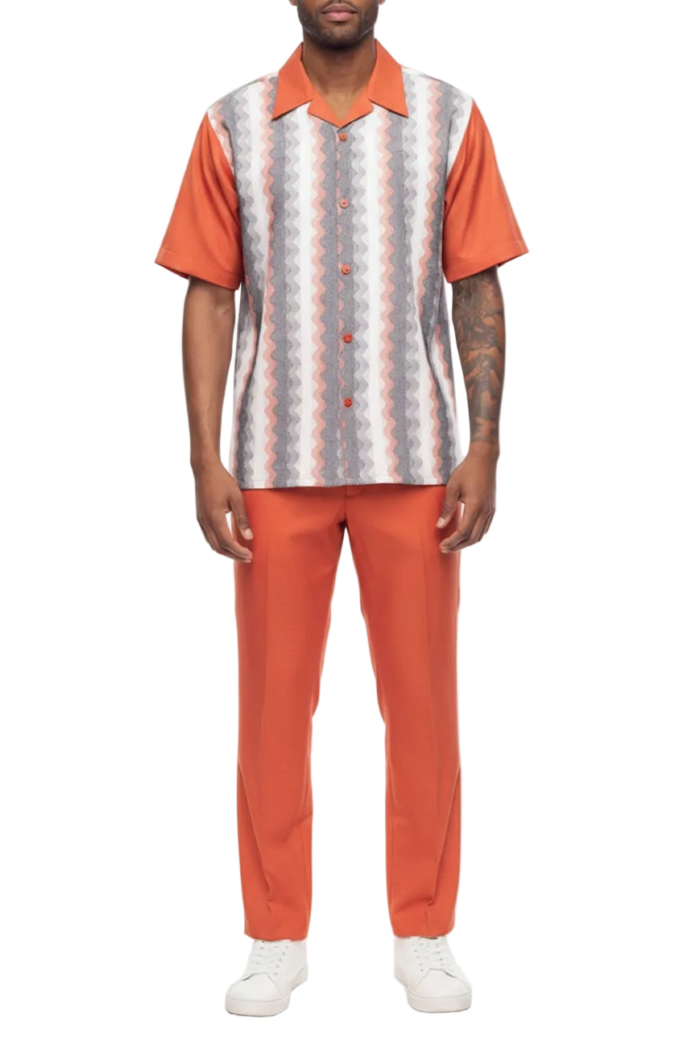 Men’s 2 Piece Salmon Wave Pattern Walking Suit