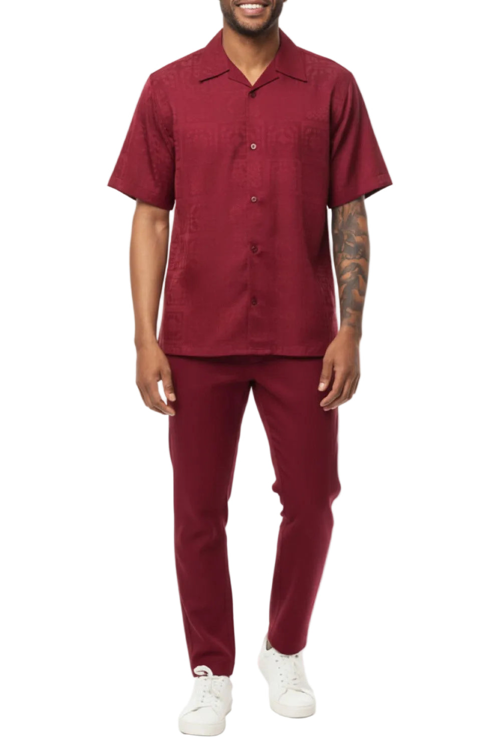 Men's 2 Piece Burgundy Tonal Check Pattern Walking Suit