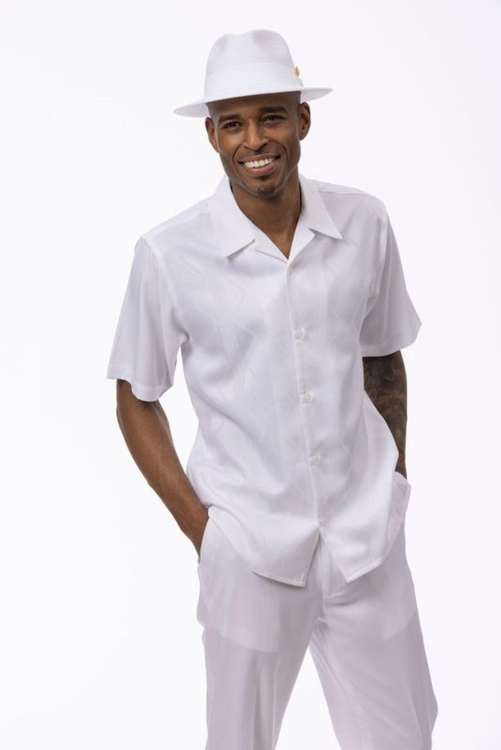 Men's 2 Piece White Wave Pattern Walking Suit