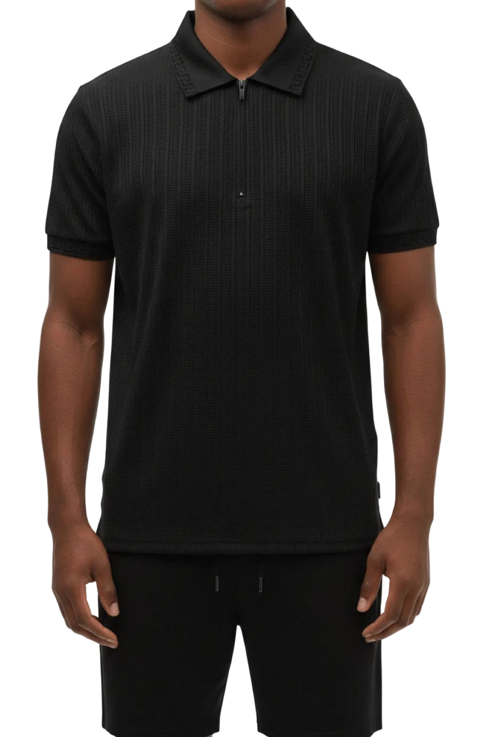 Stacy Adams - Black Textured Polo Short Set