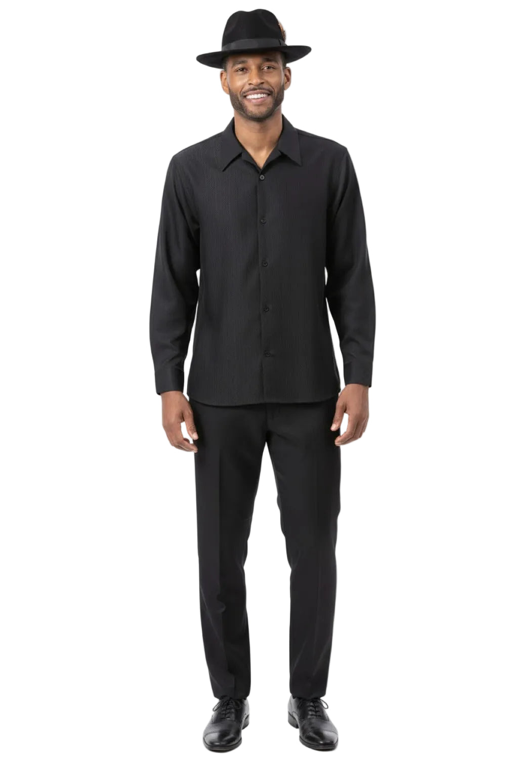 Men’s 2 Piece Black Textured Pattern Long Sleeve Walking Suit