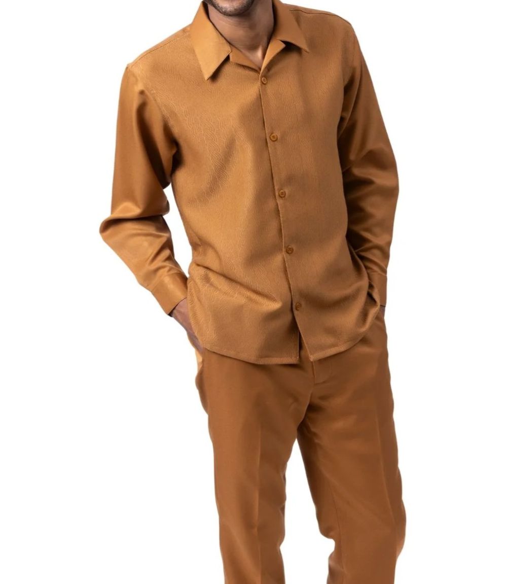 Men’s 2 Piece Cappuccino Textured Pattern Long Sleeve Walking Suit