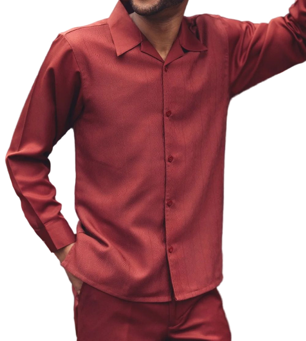 Men’s 2 Piece Cognac Textured Pattern Long Sleeve Walking Suit