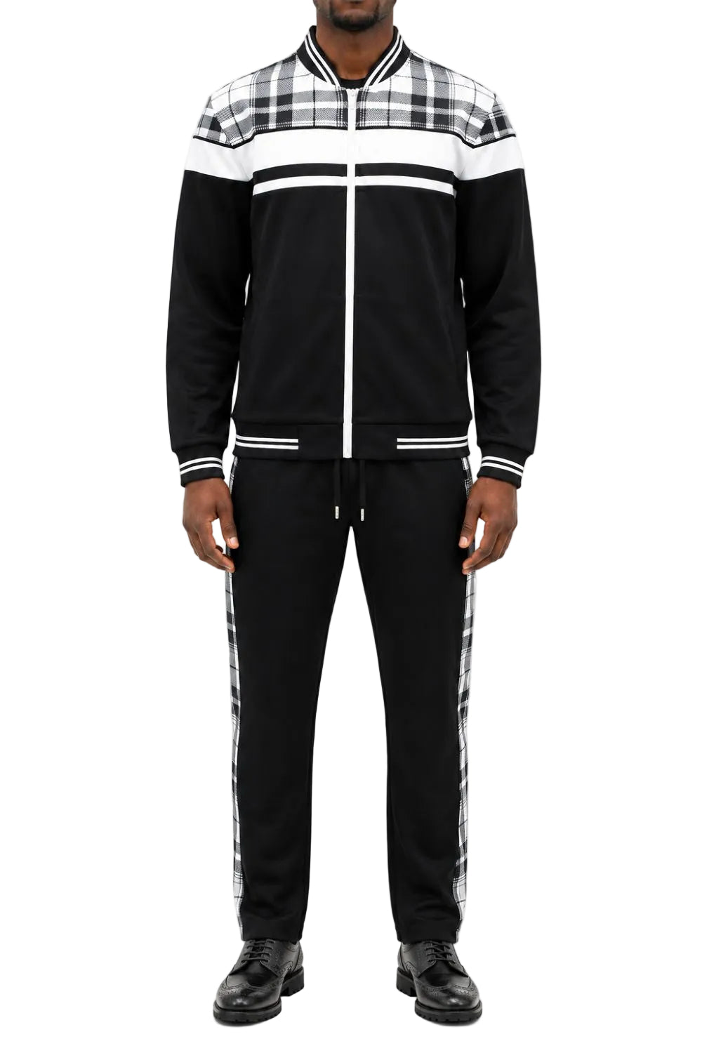 Stacy Adams - Black 2-Piece Plaid Panel Tracksuit Set