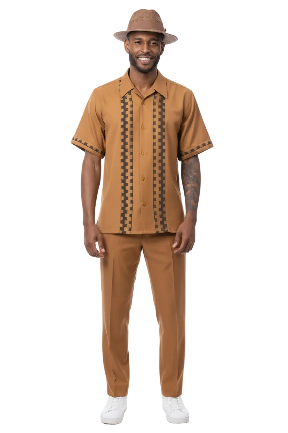 Cappuccino Tonal Panel Short Sleeve Walking Suit