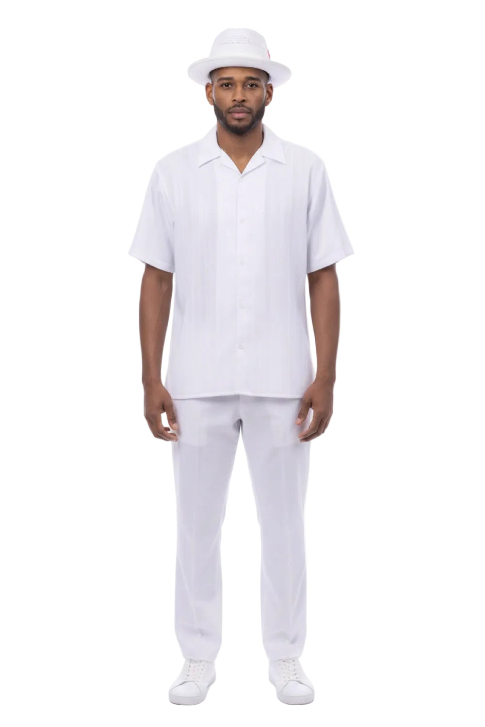 Tonal Jacquard Short Sleeve Walking Suit - White