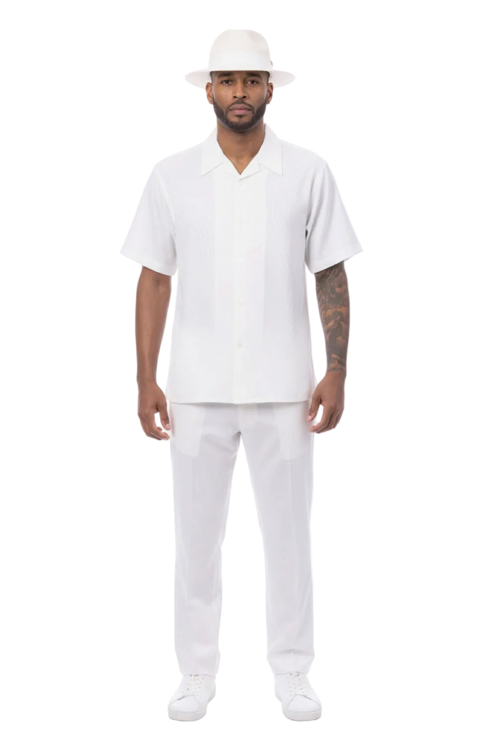 Wave Embroidery Short Sleeve Walking Suit - Cream