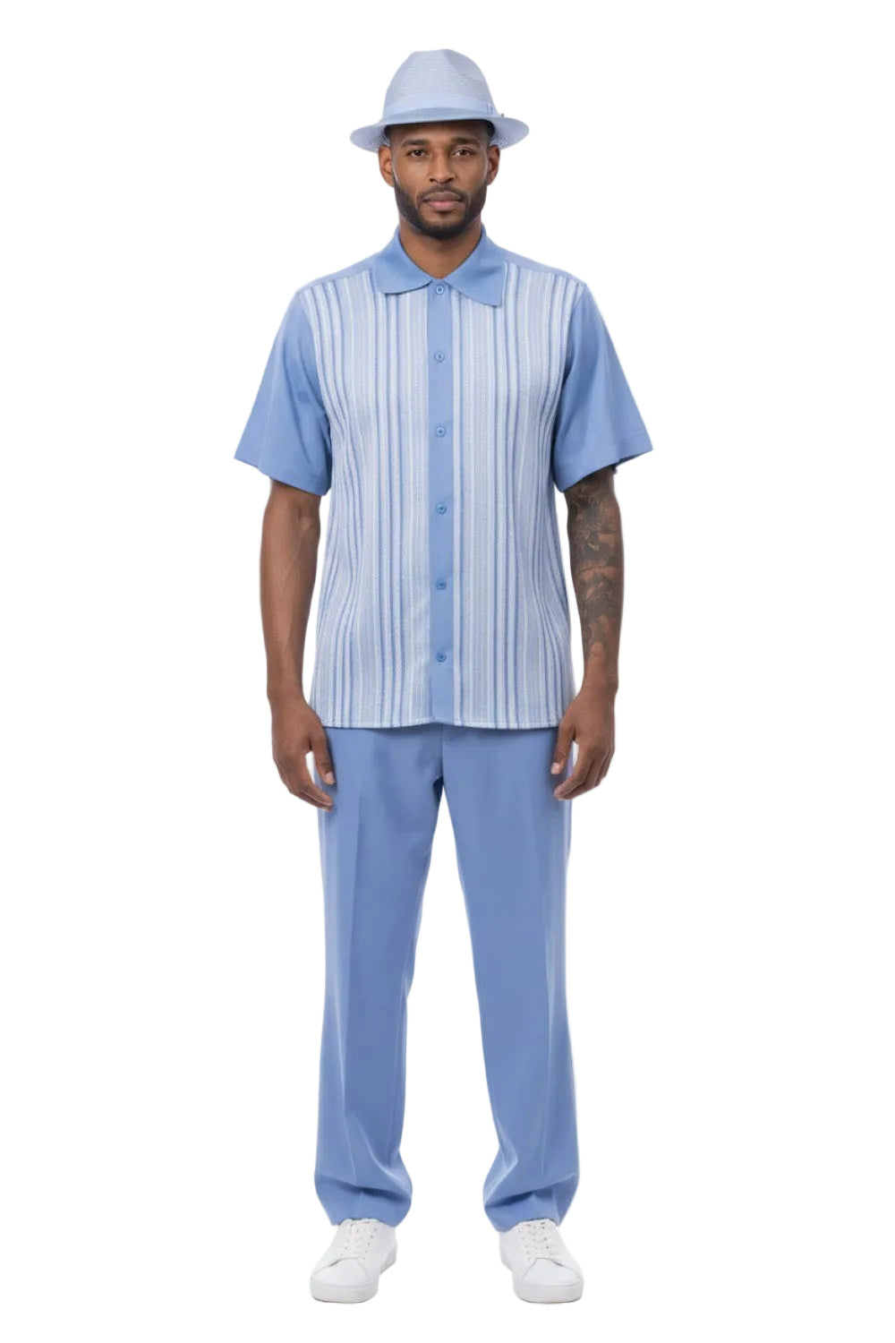 Vertical Stripe Panel Short Sleeve Walking Suit - Carolina