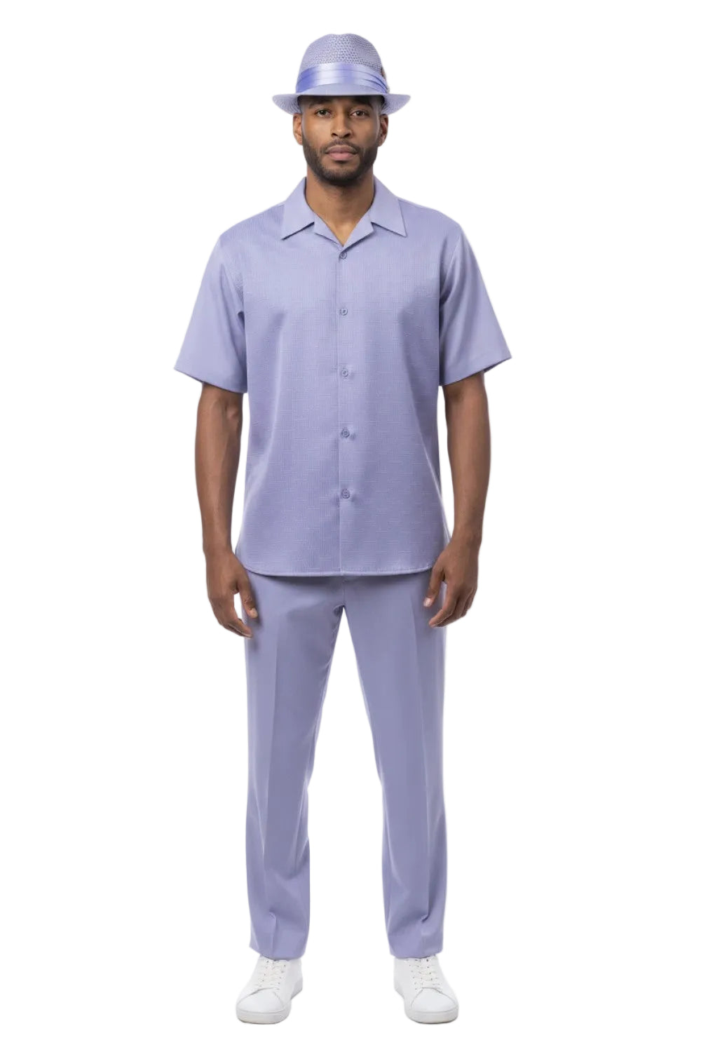 Textured Jacquard Short Sleeve Walking Suit - Lilac