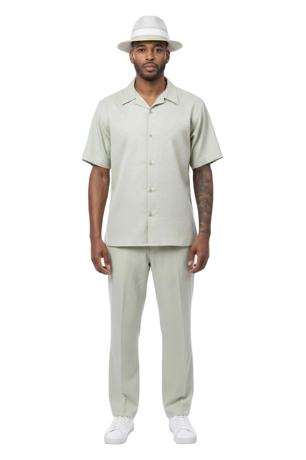 Textured Jacquard Short Sleeve Walking Suit - Mint