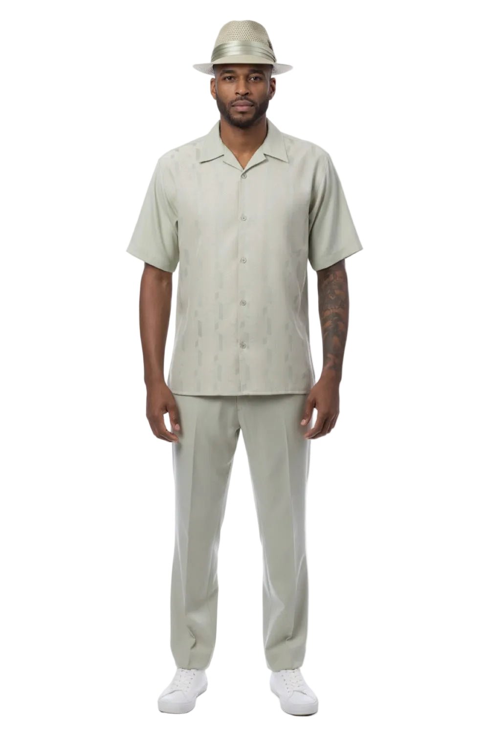 Vertical Stripe Jacquard Short Sleeve Walking Suit - Mint