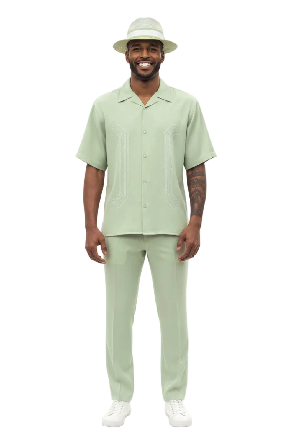Curved Geometric Short Sleeve Walking Suit - Mint