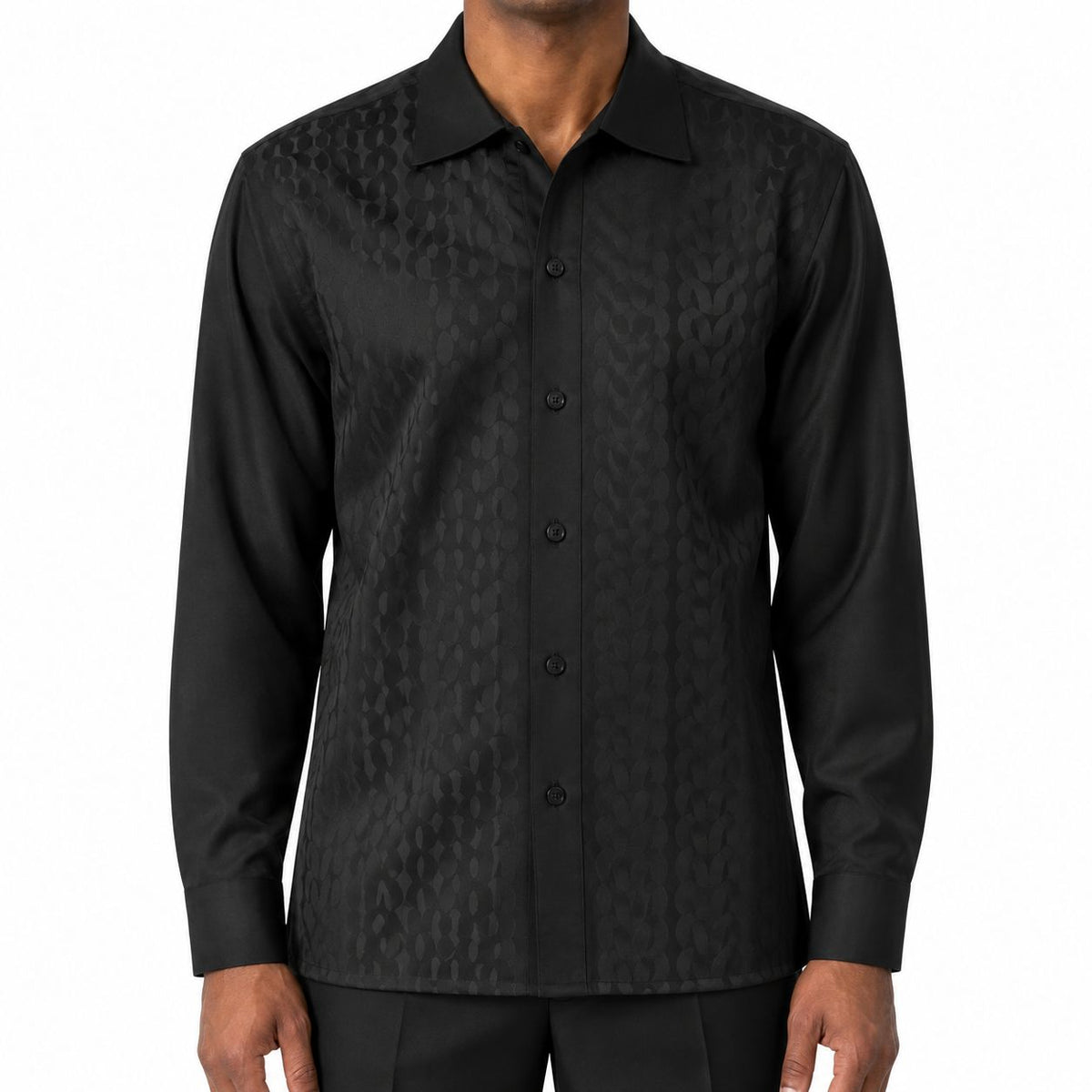 Men’s Geometric Jacquard Long Sleeve Walking Suit Set – Black