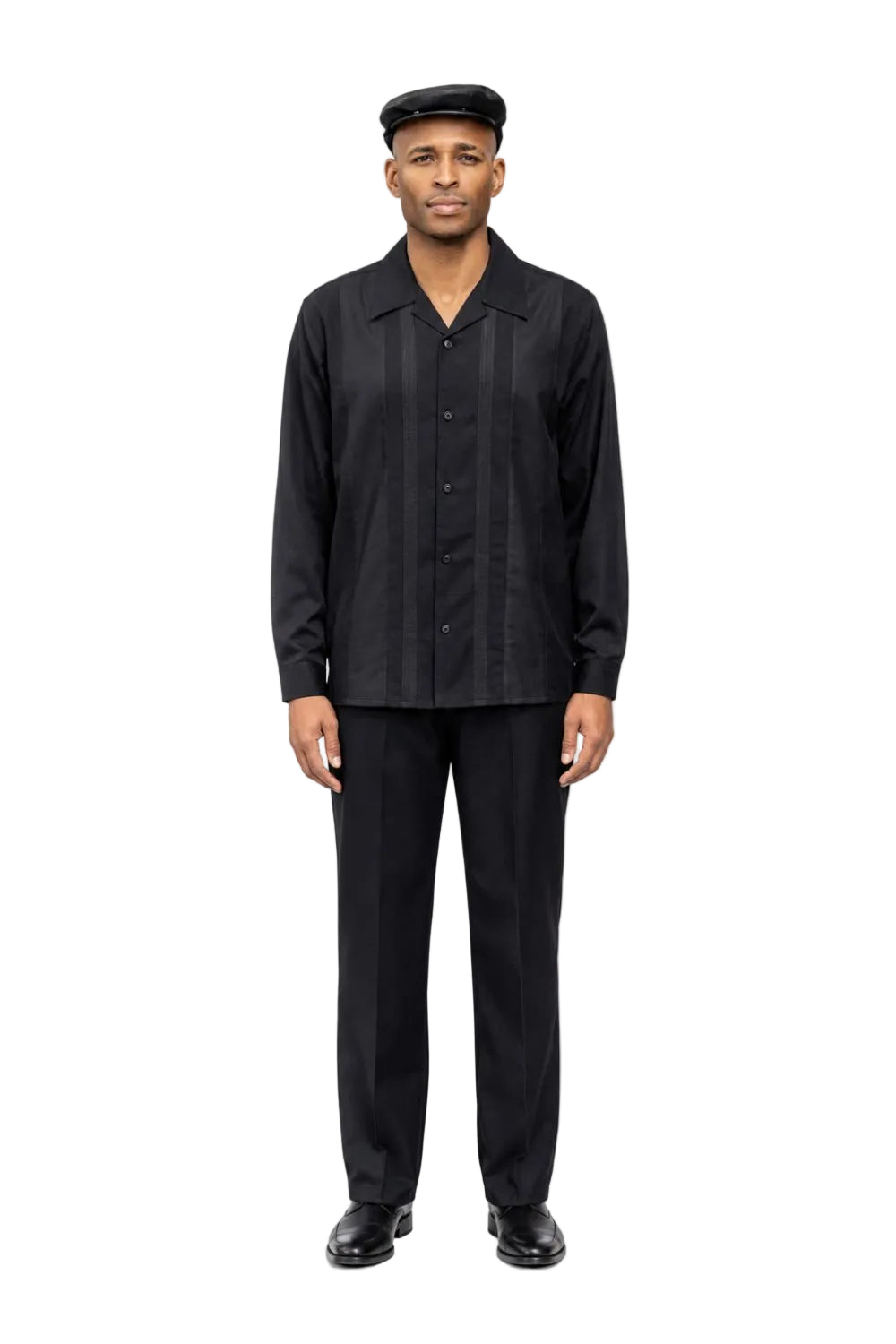 Men’s Tone-on-Tone Vertical Panel Long-Sleeve Walking Suit Set – Black