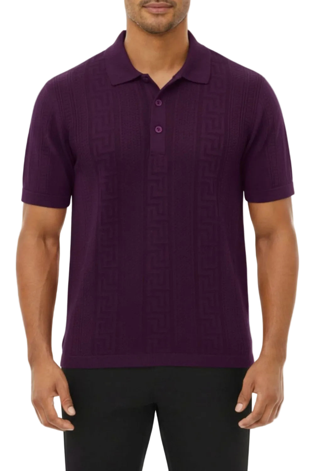 Stacy Adams - Men's Purple Geometric Meander Polo Shirt