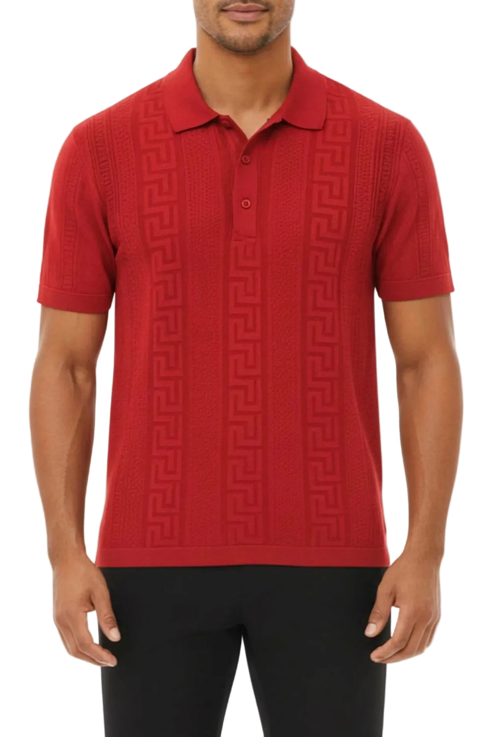 Stacy Adams - Men's Red Geometric Meander Polo Shirt