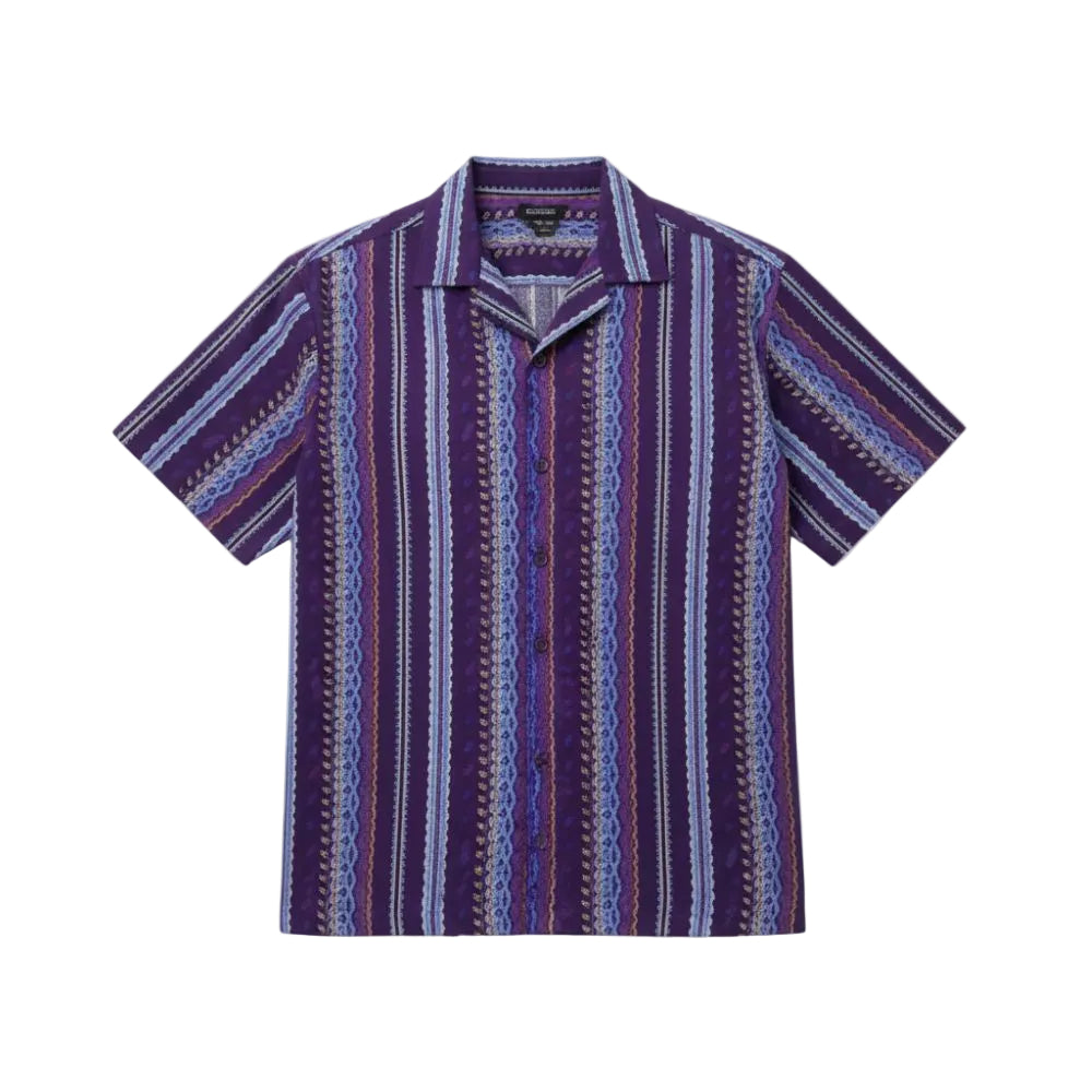 Purple and blue striped shirt on a white background
