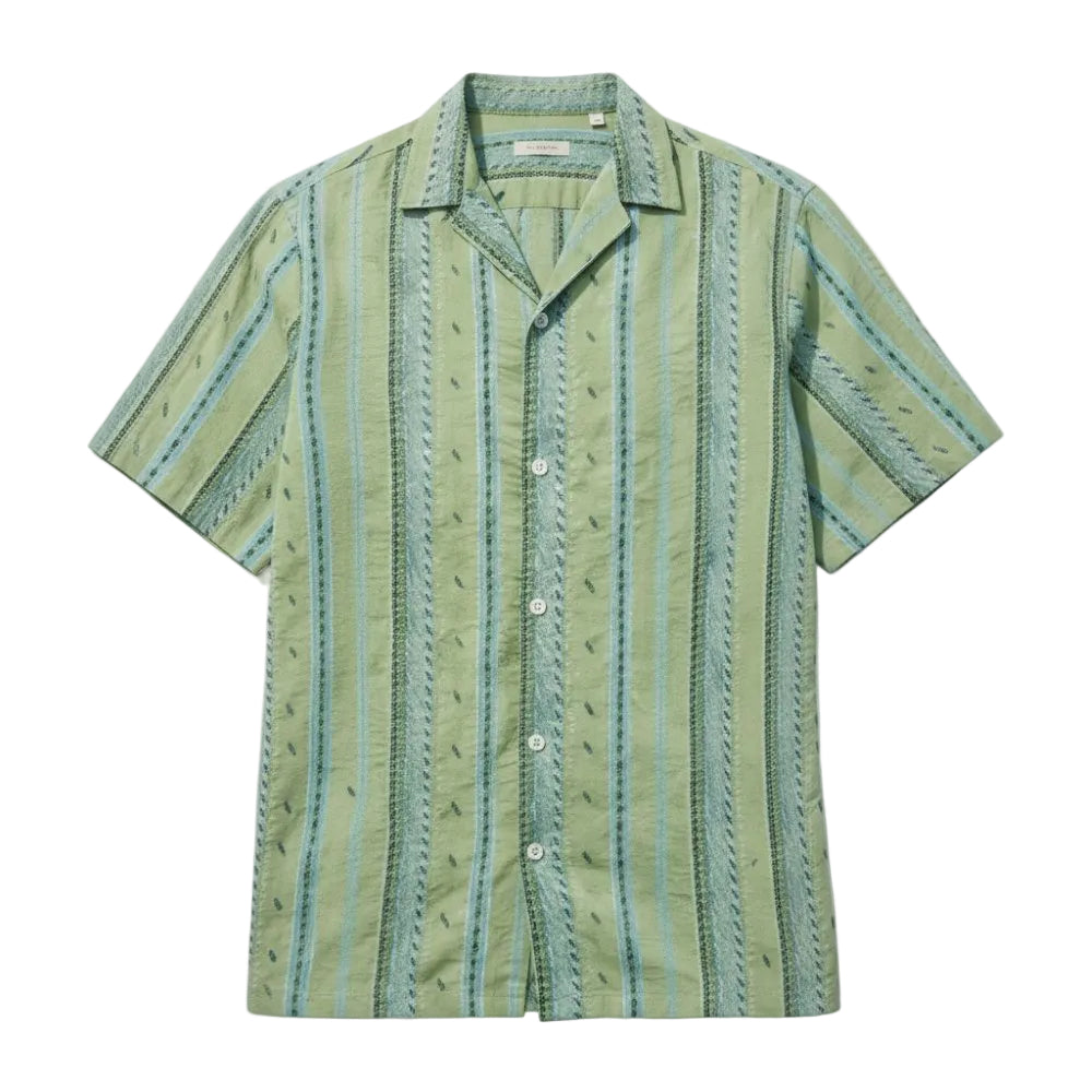 Green and blue striped shirt on a white background