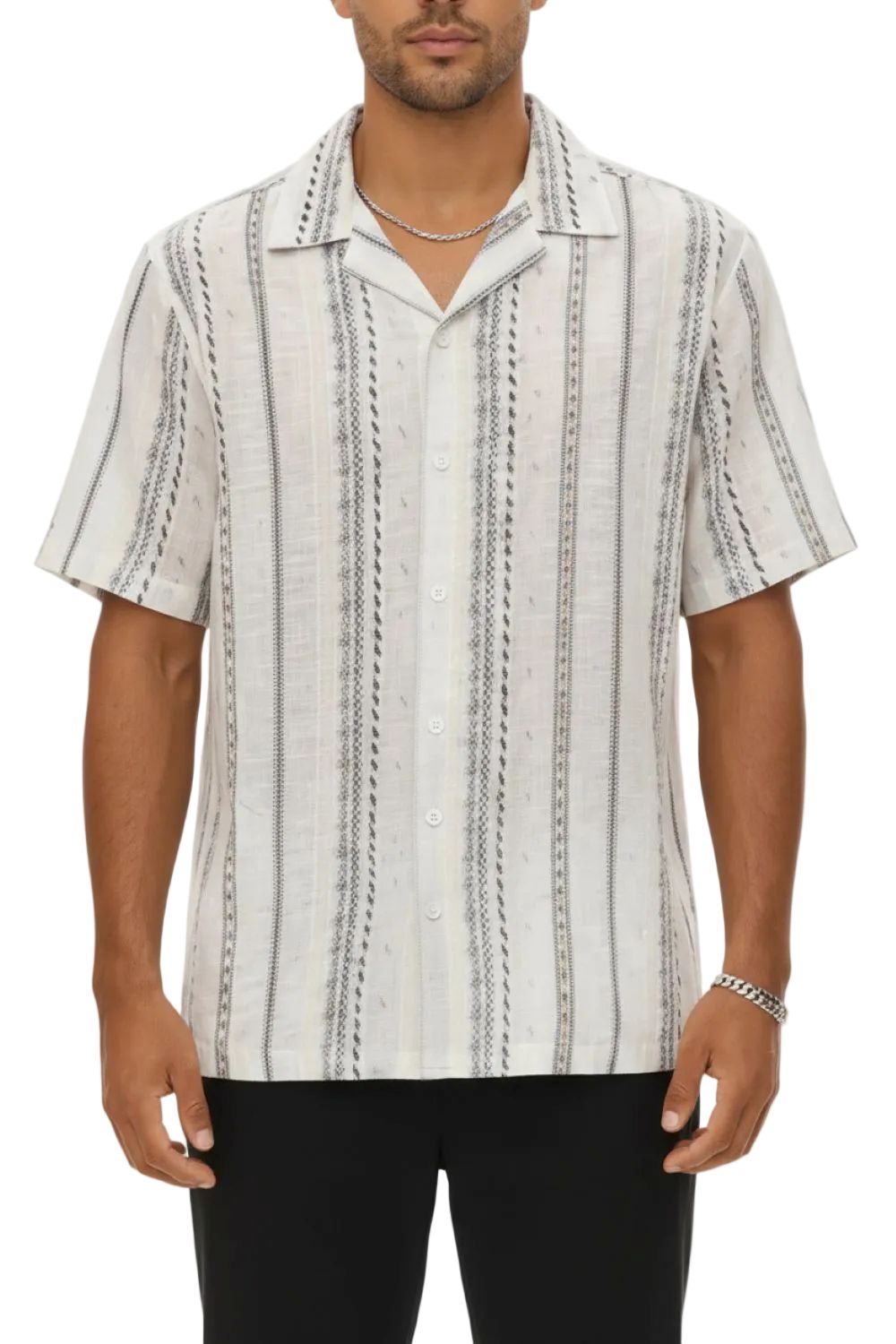 Men's White Embroidered Short Sleeve Shirt
