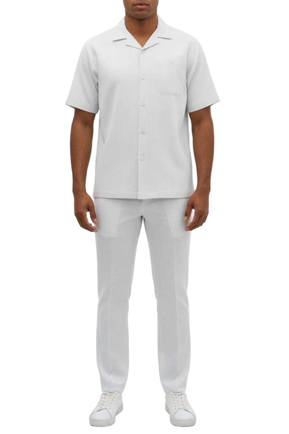 Stacy Adams - White Jacquard Linen Walking Suit Set