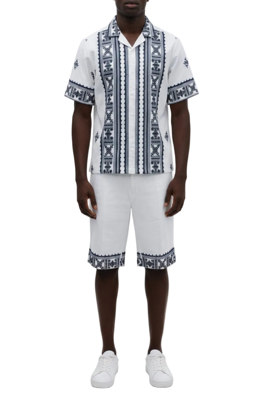 Stacy Adams - White Embroidered Short Walking Suit Set
