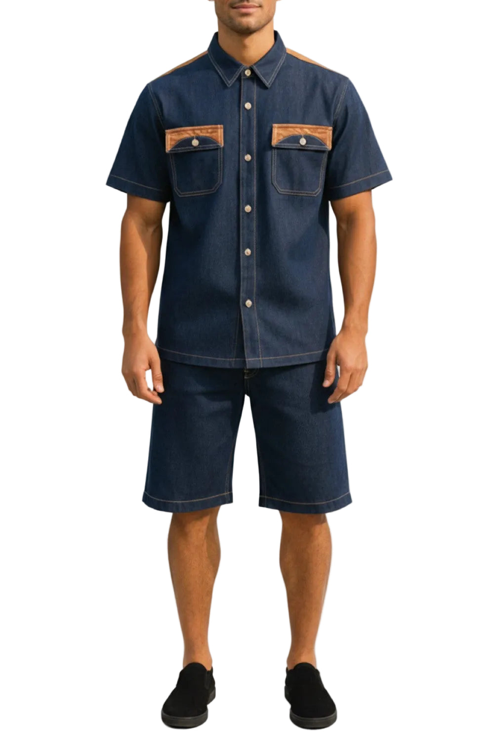 Stacy Adams - 2 Piece Indigo Short Sleeve Denim Style Set