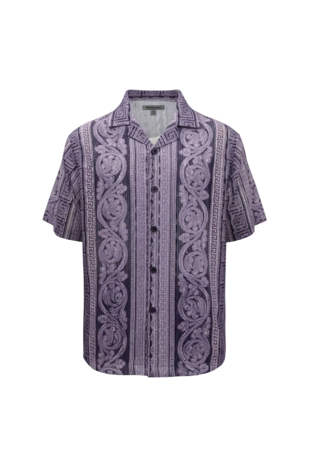 Purple patterned shirt on a white background