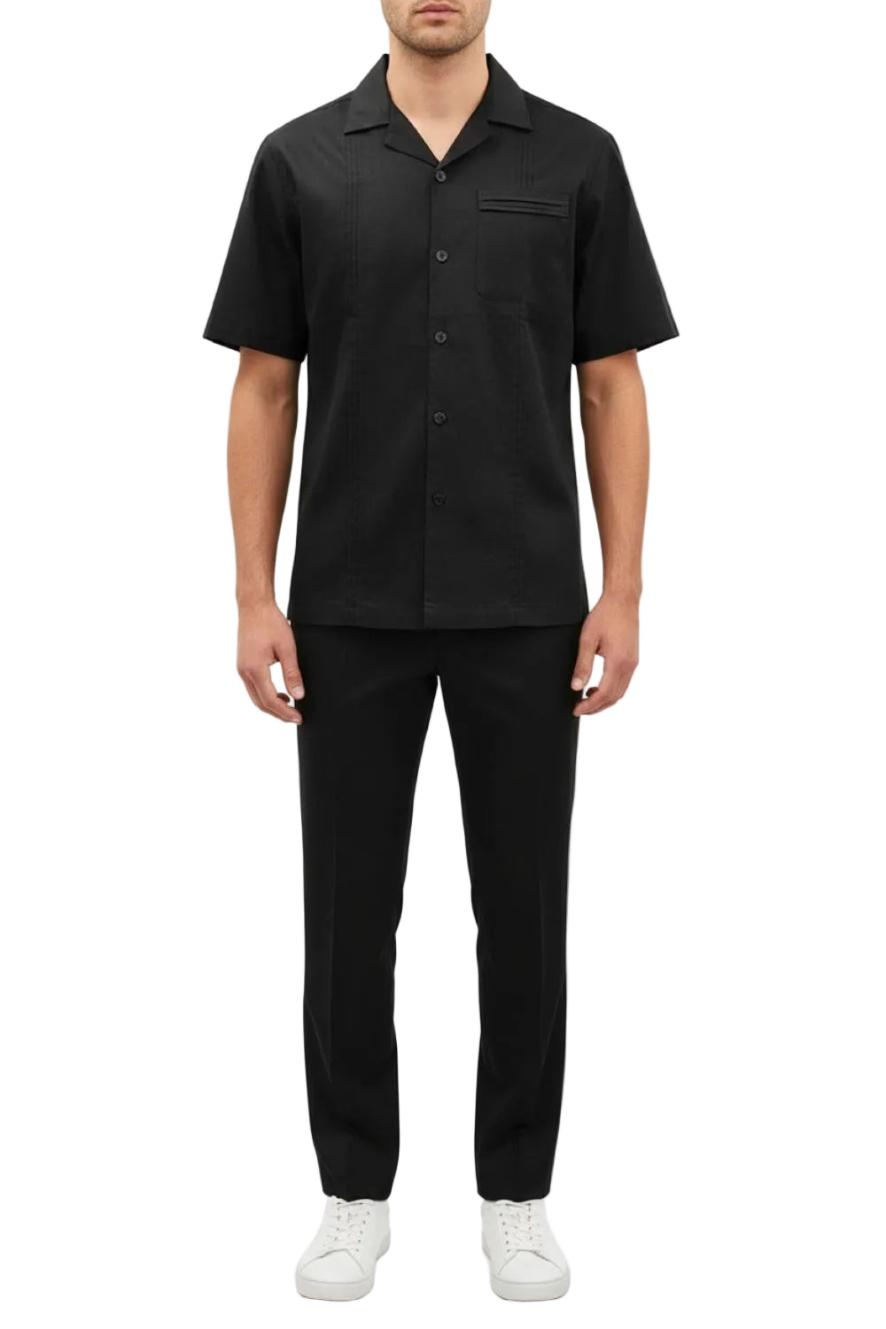 Stacy Adams - Pleated Pintuck Black Linen Walking Suit Set