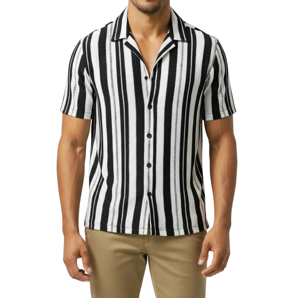 Stacy Adams - Men's Black Vertical Striped Collar Shirt