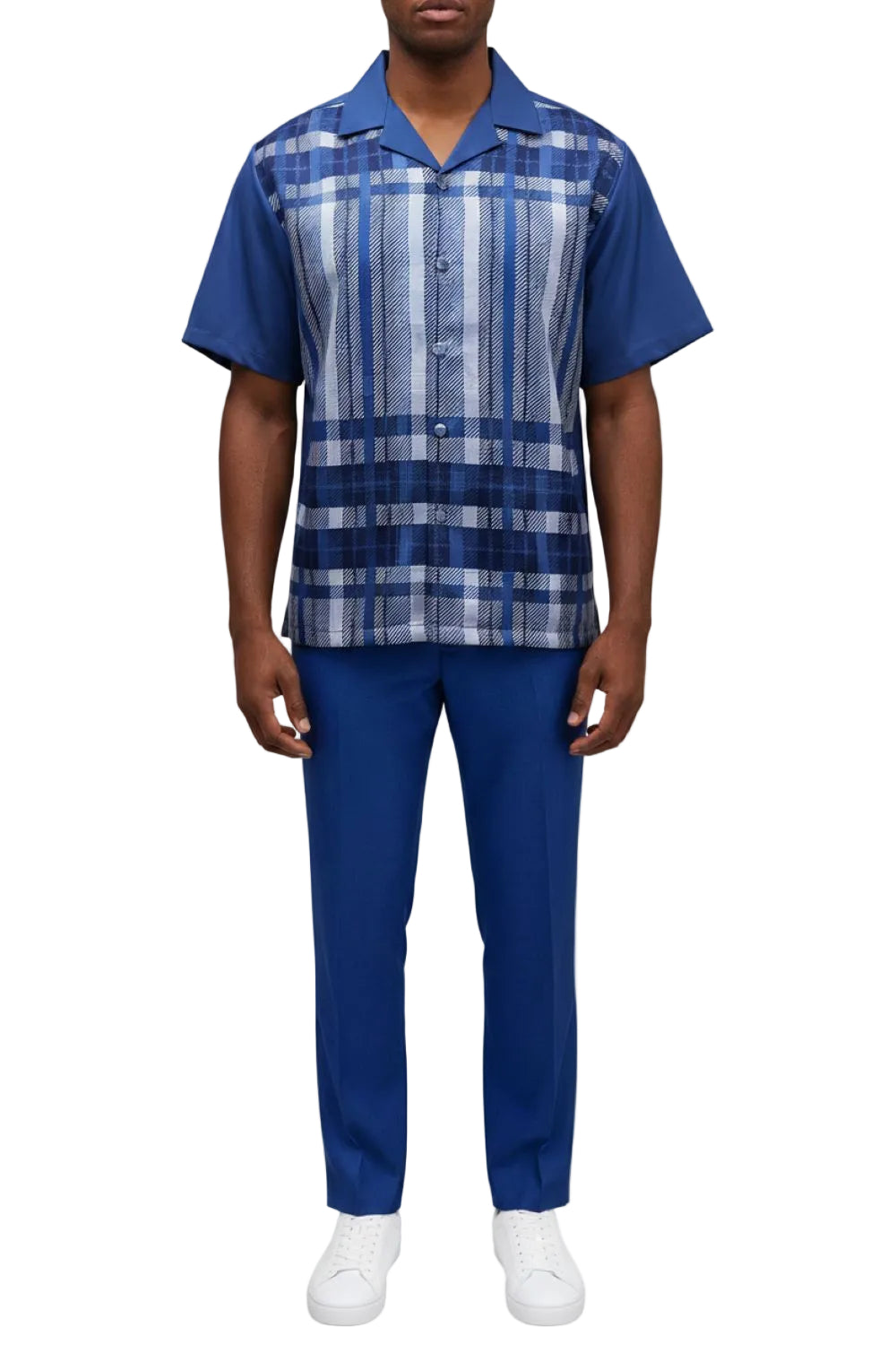 Stacy Adams - Blue Color-Block Plaid Panel Walking Suit Set