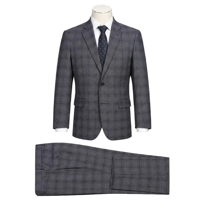 Lozano Collection - Men's 2 Piece Regular Fit Dark Gray Windowpane Suit