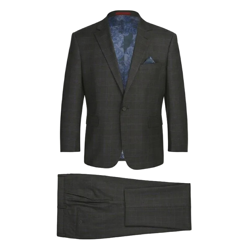 Men's Regular Fit 2-Piece Windowpane Suit - Navy