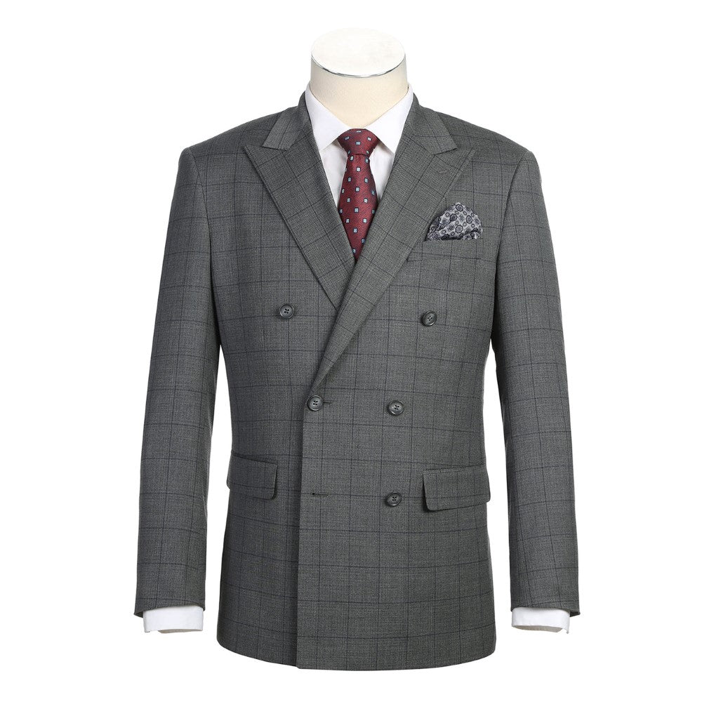 Gray Slim Fit Double Breasted 2 Piece Suit