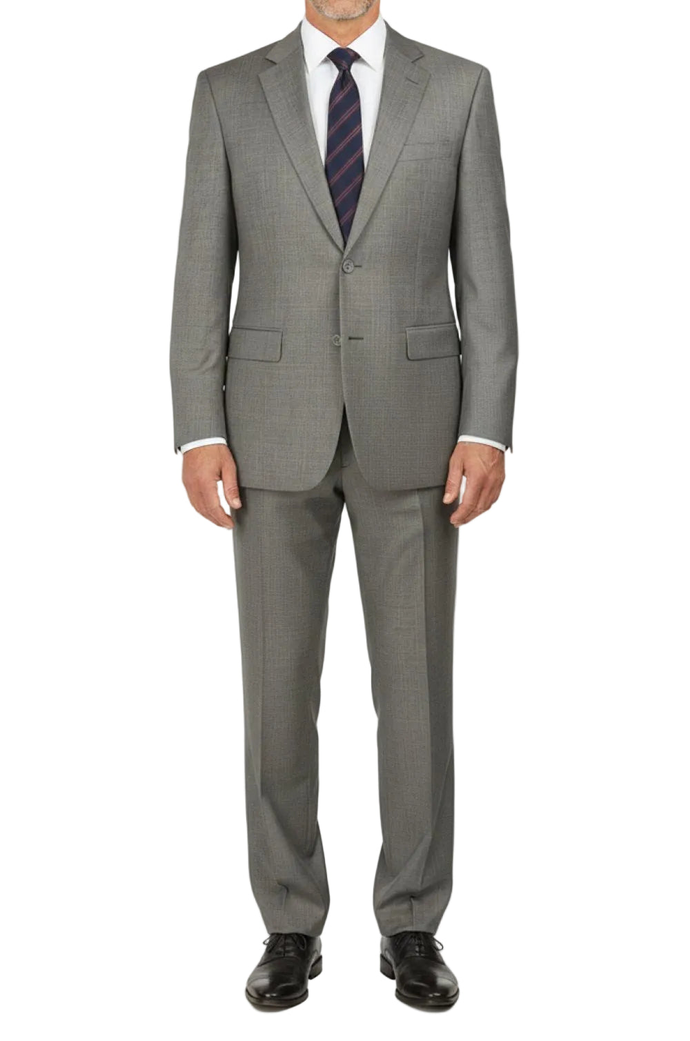 Gray suit with a tie on a white background