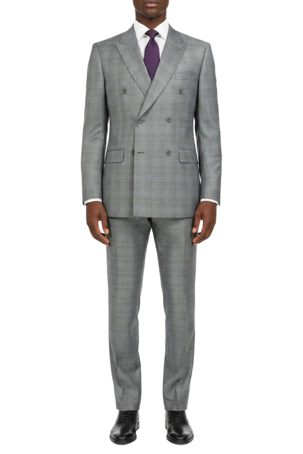 Gray Double Breasted 2 Piece Suit Regular Fit Glen Plaid