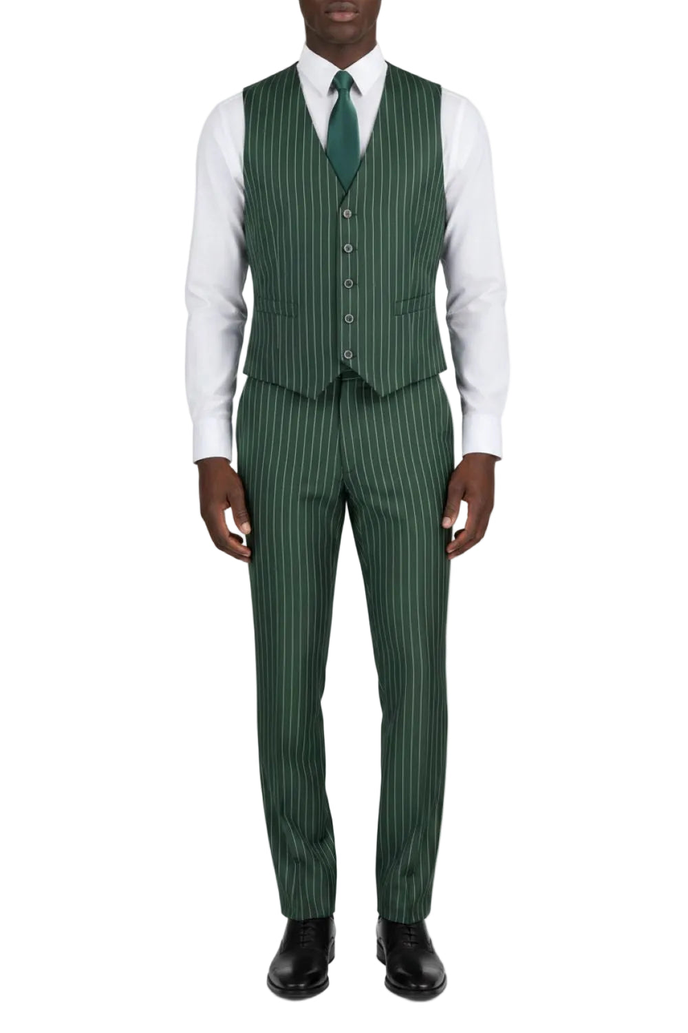 Hunter Green Regular Fit Bold Striped Vest and Pants