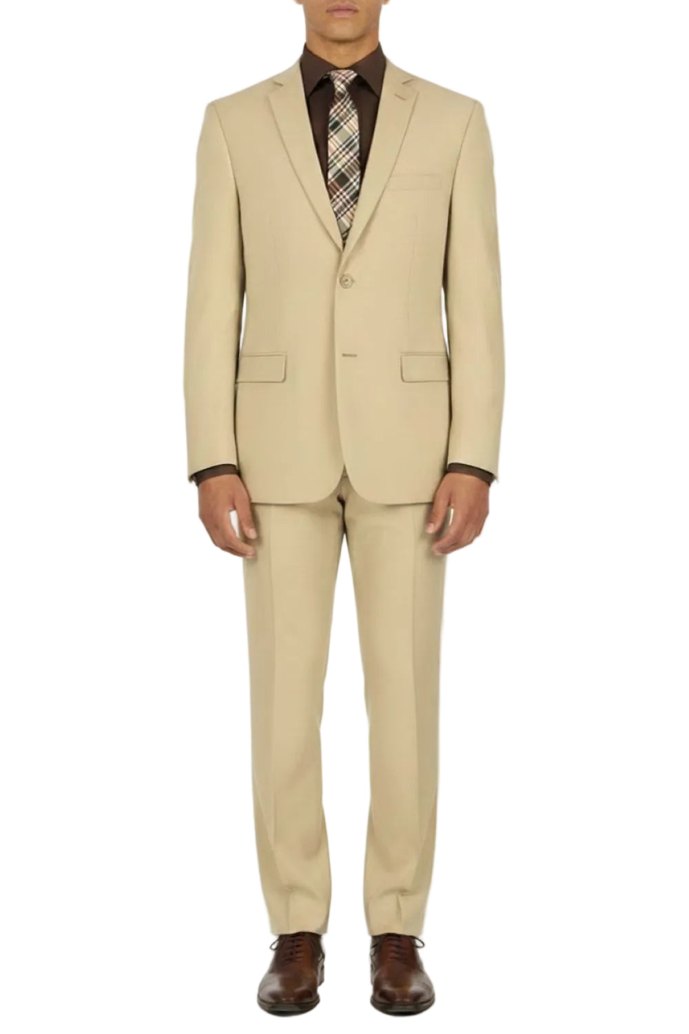 Beige Slim Fit Men's 2 Piece Business Suit 2 Button