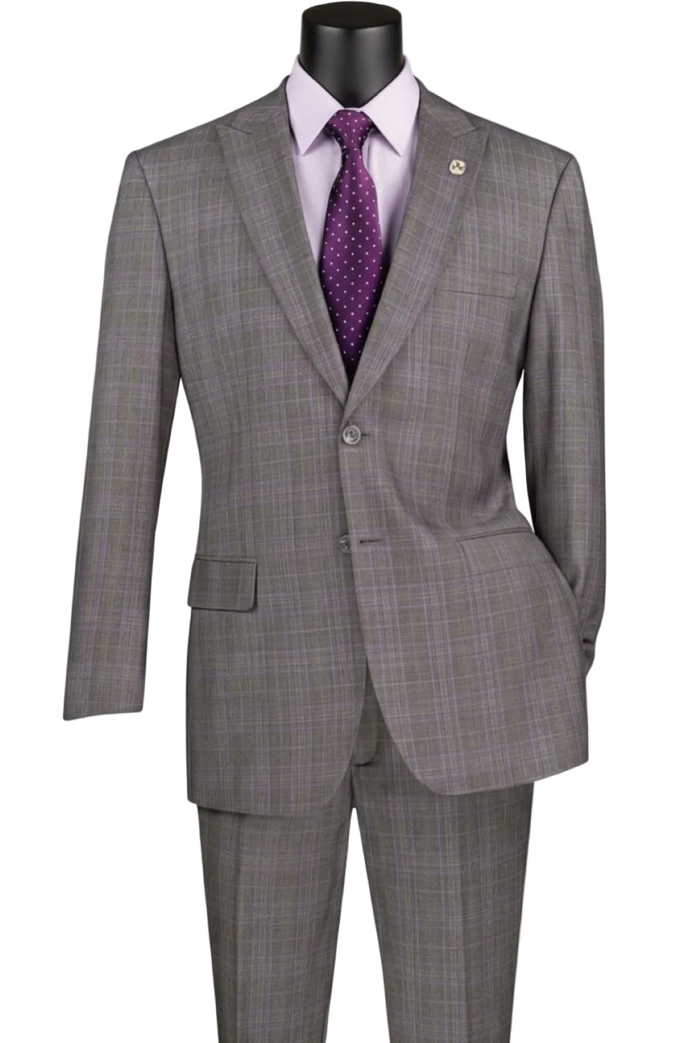 Pompey Collection - Men's Glen Plaid Dress Suit 2 Piece Regular Fit in Gray