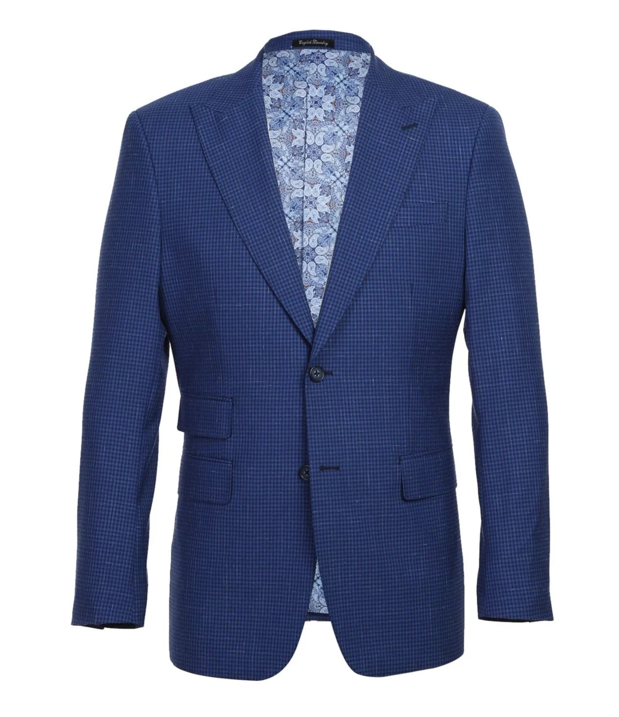 English Laundry 2-Piece Blue Mini-Check Wool Blend Slim Fit Dress Suit