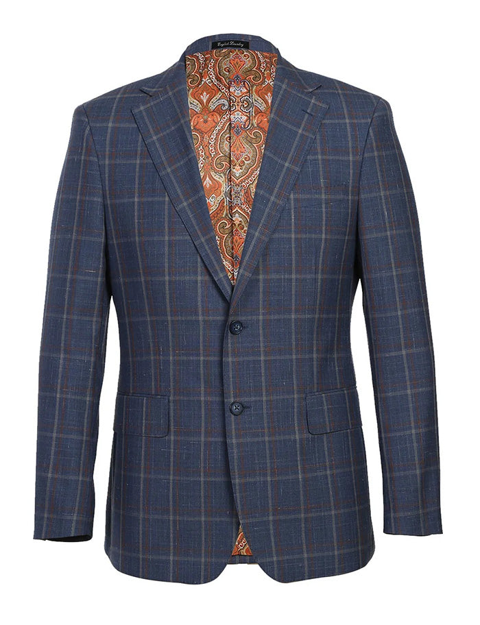 English Laundry 2-Piece Check Wool Linen Blend Slim Fit Suit