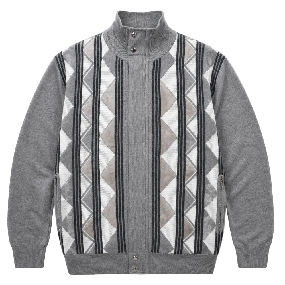 Diamond Suede Front Zip Sweater - Gray