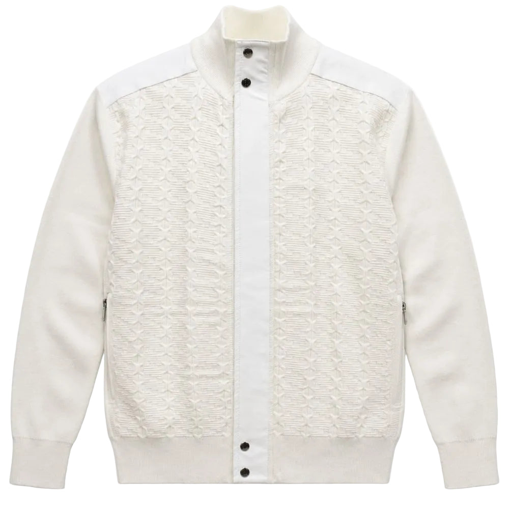 Cream Suede Tonal Color Zip Sweater