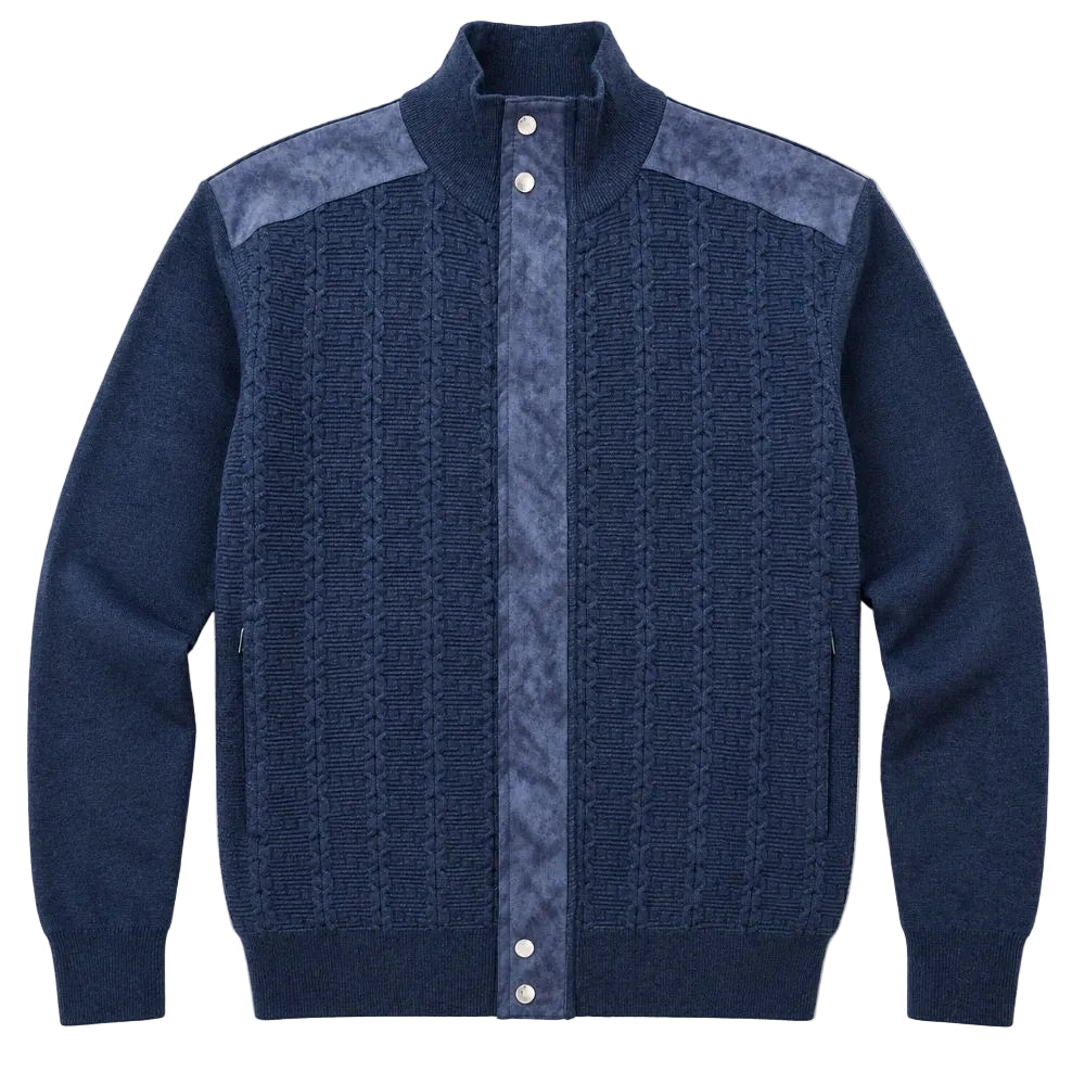 Navy Suede Tonal Color Zip Sweater