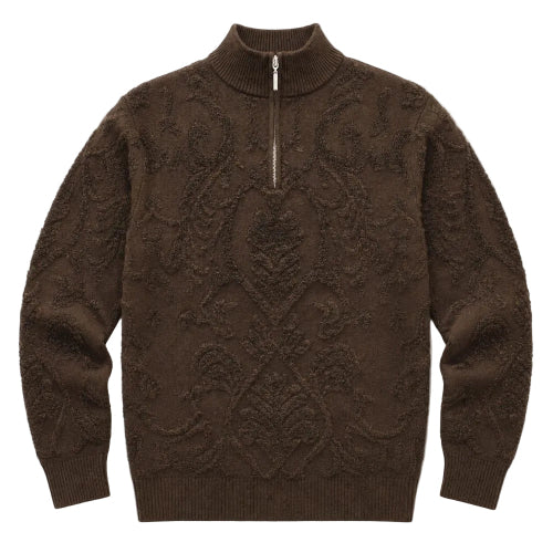 Brown men's 100 percent acrylic quarter-zip mock-neck sweater