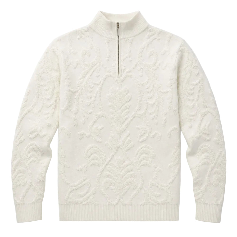 Stacy Adams - Cream Quarter Zip Mock Neck Sweater