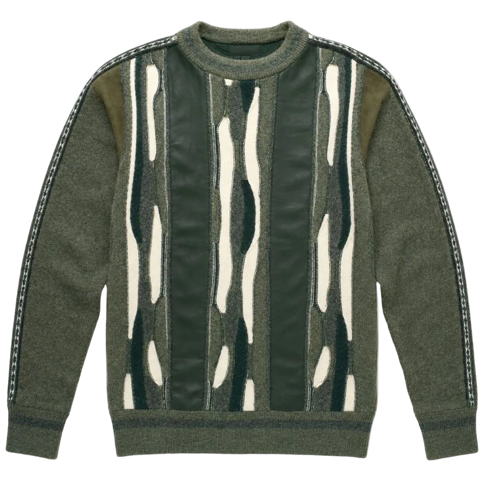 Stacy Adams - Dark Green Vertical Striped Mixed-Knit Crewneck Sweater