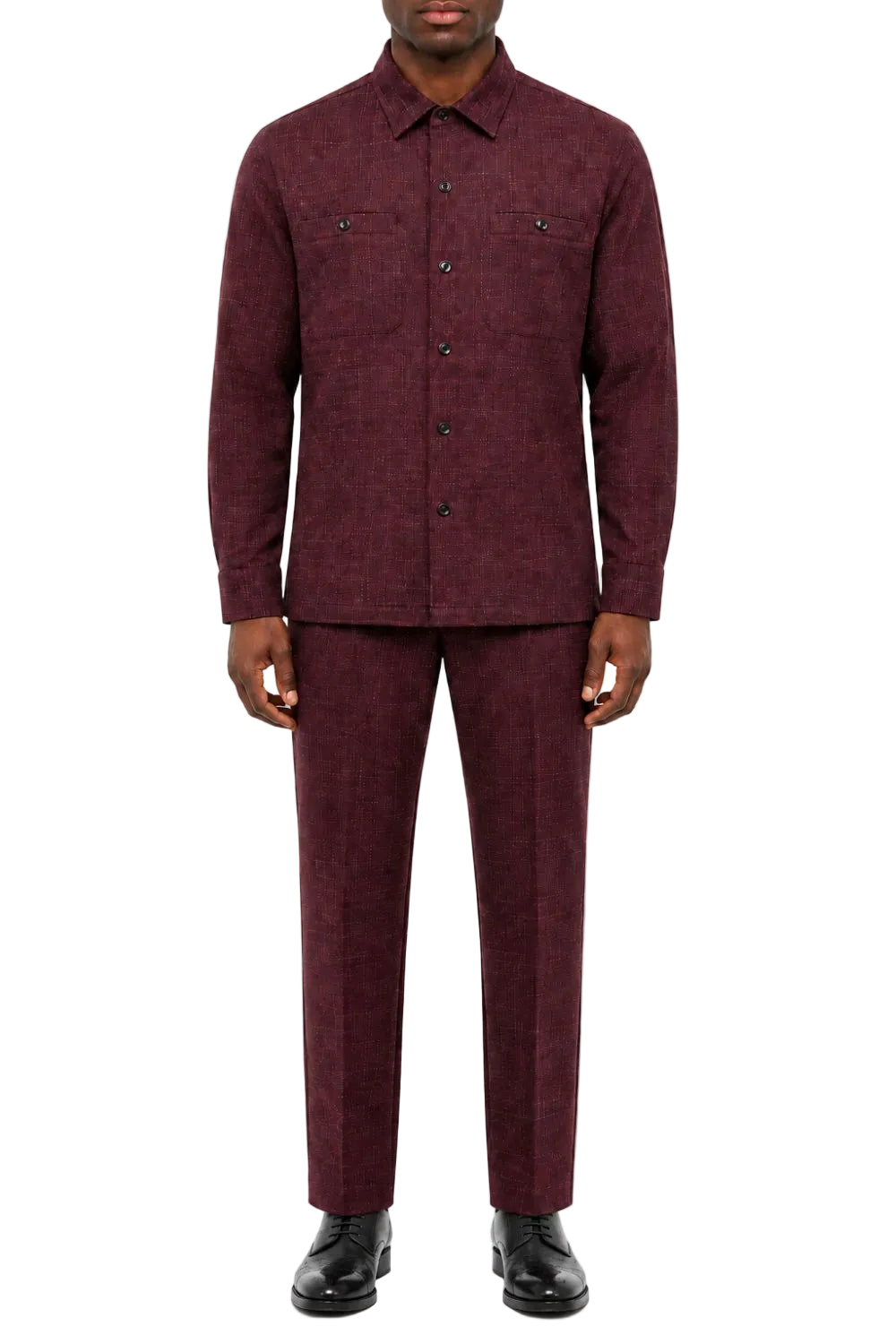 Stacy Adams - Men's Wine Textured Pattern Long Sleeve Walking Suit Set